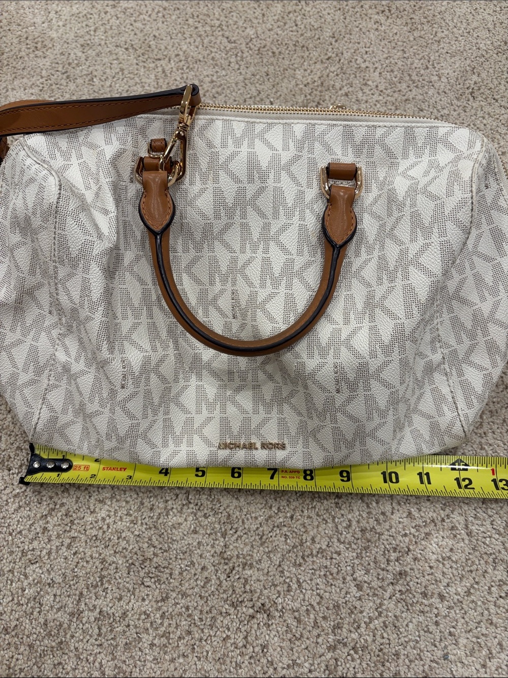 Michael Kors Vanilla Logo Satchel with Acorn Brown Trim - Picture 8 of 10